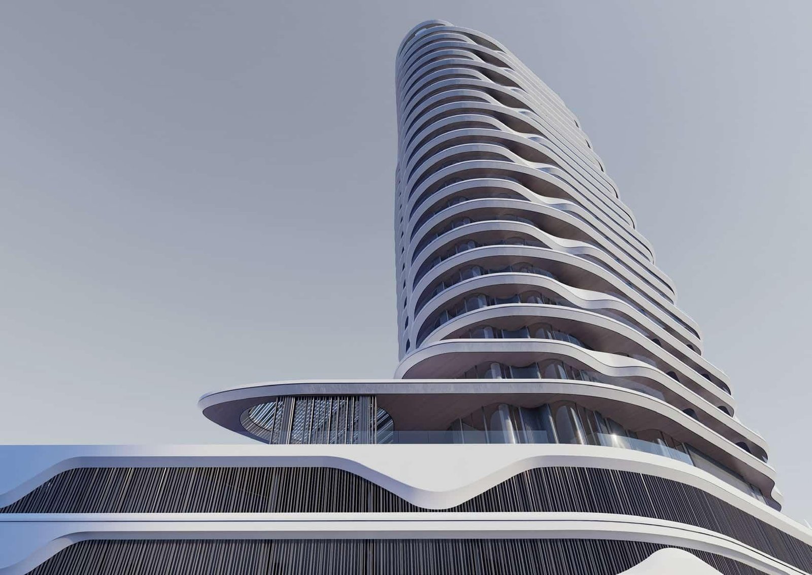 Premium exterior view of Flow25 Al Reem Island Abu Dhabi UAE highlighting modern curves and upscale islandfront living.